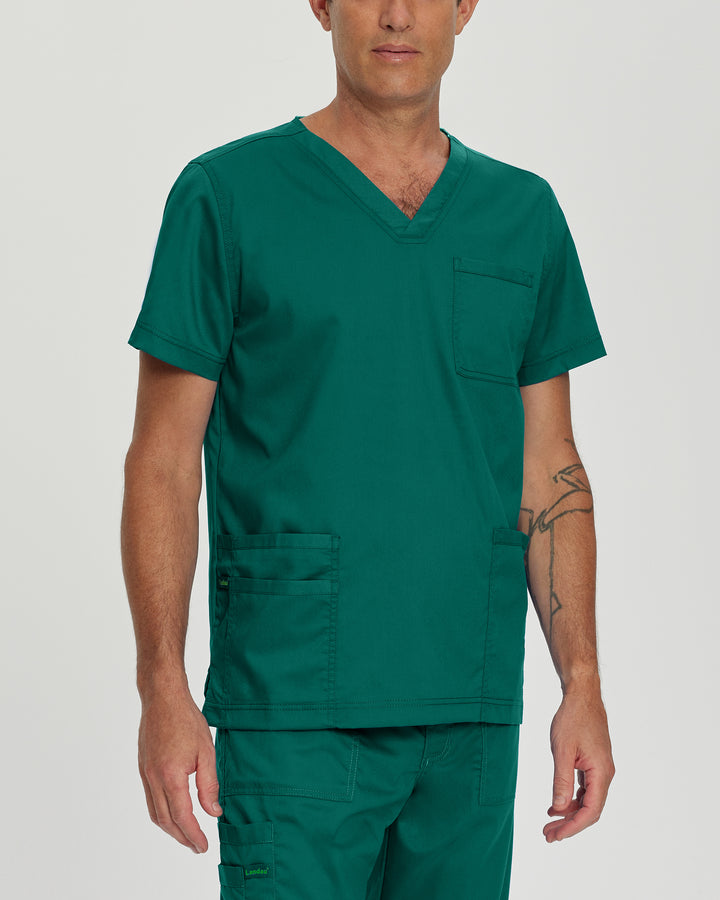 Landau ProFlex Men's 4-Pocket V-Neck Scrub Top 2