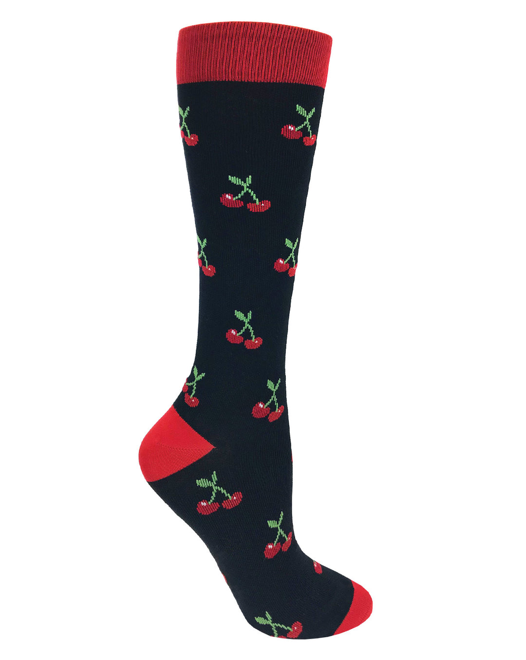 12" Premium Knit Compression Socks - Cherries on Black