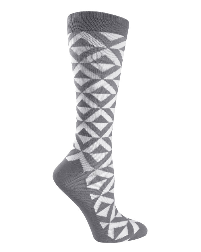 12" Premium Knit Compression Socks - Diamonds Grey & White
