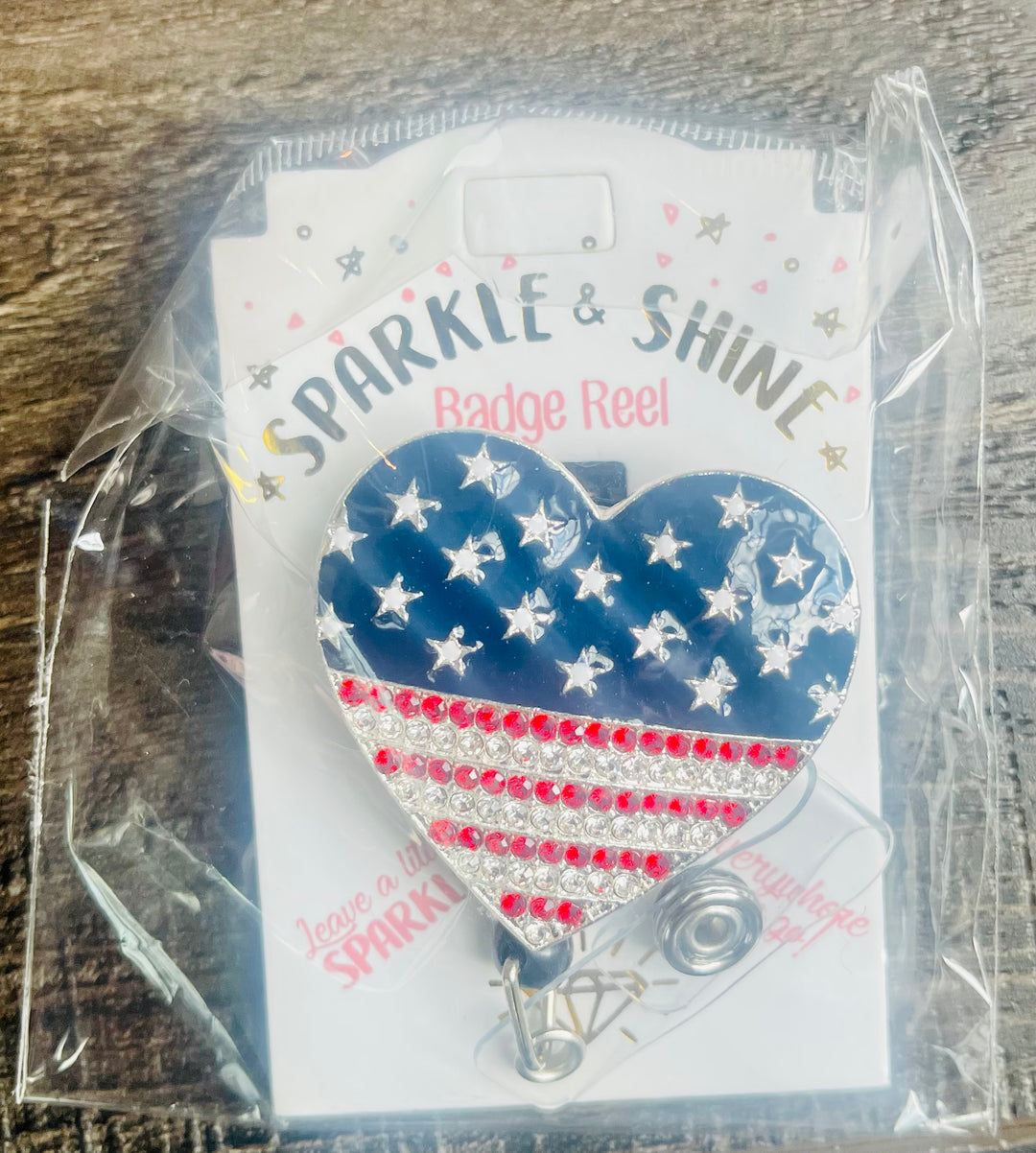 USA Heart Sparkle and Shine Rhinestone Badge Reel